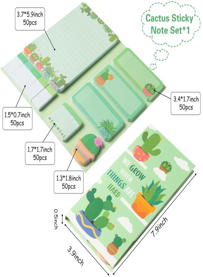 Xqumoi We Grow When Things are Hard Sticky Notes Set, 550 Sheets, Cute Cactus Shaped Self-Stick Notes Pads Plant Divider Tabs Bundle Writing Memo Pads Back to School Office Supplies Small Gift - Image 2